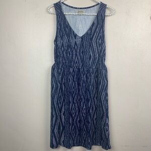 Lucky Brand Ikat Tribal Pattern Dress Boho Southwestern Blue Short Western